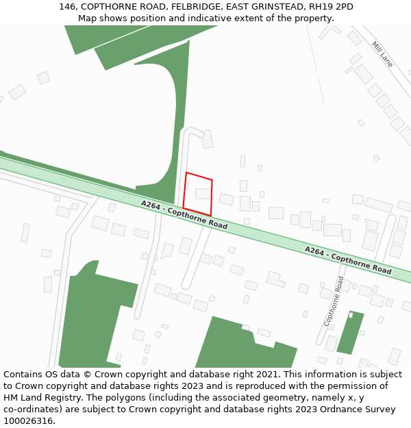146, COPTHORNE ROAD, FELBRIDGE, EAST GRINSTEAD, RH19 2PD: Location map and indicative extent of plot