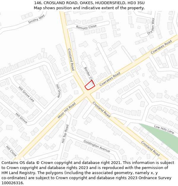 146, CROSLAND ROAD, OAKES, HUDDERSFIELD, HD3 3SU: Location map and indicative extent of plot