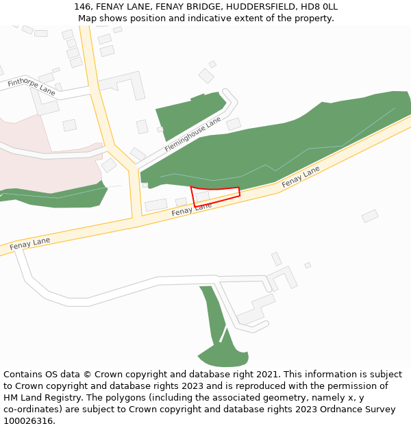 146, FENAY LANE, FENAY BRIDGE, HUDDERSFIELD, HD8 0LL: Location map and indicative extent of plot