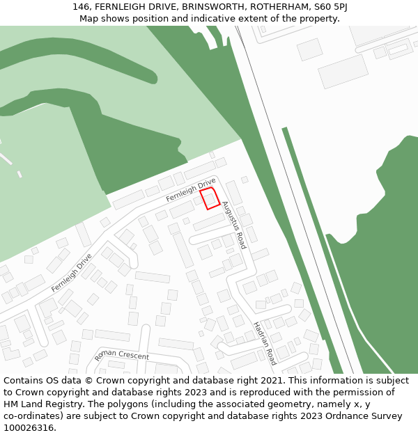 146, FERNLEIGH DRIVE, BRINSWORTH, ROTHERHAM, S60 5PJ: Location map and indicative extent of plot