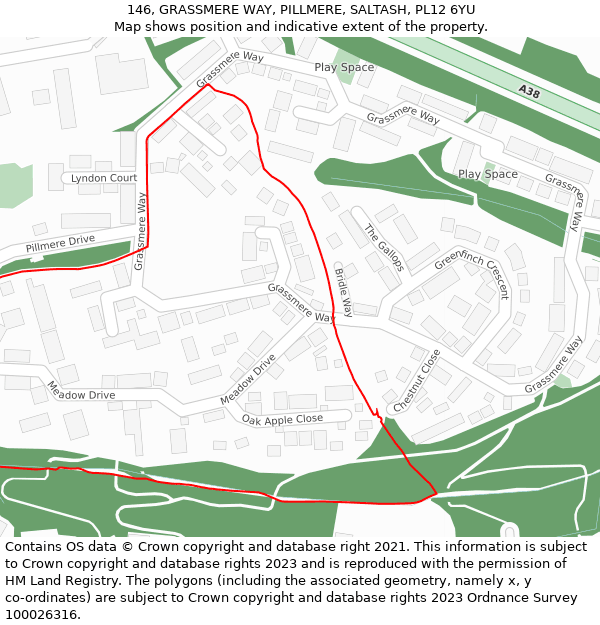 146, GRASSMERE WAY, PILLMERE, SALTASH, PL12 6YU: Location map and indicative extent of plot