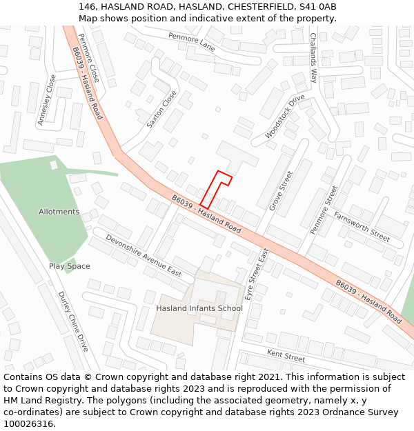 146, HASLAND ROAD, HASLAND, CHESTERFIELD, S41 0AB: Location map and indicative extent of plot