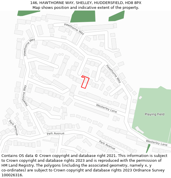 146, HAWTHORNE WAY, SHELLEY, HUDDERSFIELD, HD8 8PX: Location map and indicative extent of plot