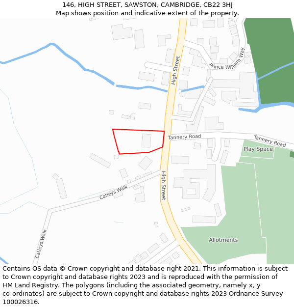 146, HIGH STREET, SAWSTON, CAMBRIDGE, CB22 3HJ: Location map and indicative extent of plot