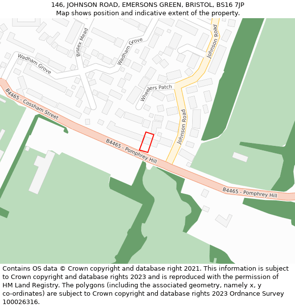 146, JOHNSON ROAD, EMERSONS GREEN, BRISTOL, BS16 7JP: Location map and indicative extent of plot