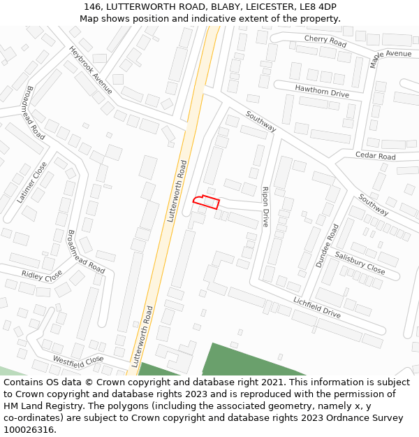 146, LUTTERWORTH ROAD, BLABY, LEICESTER, LE8 4DP: Location map and indicative extent of plot