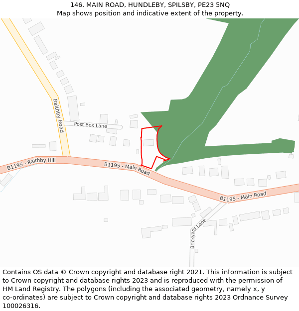 146, MAIN ROAD, HUNDLEBY, SPILSBY, PE23 5NQ: Location map and indicative extent of plot