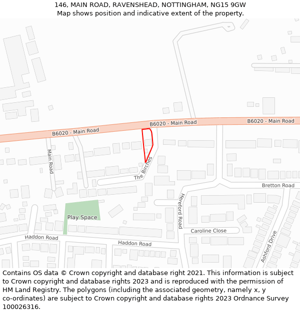 146, MAIN ROAD, RAVENSHEAD, NOTTINGHAM, NG15 9GW: Location map and indicative extent of plot