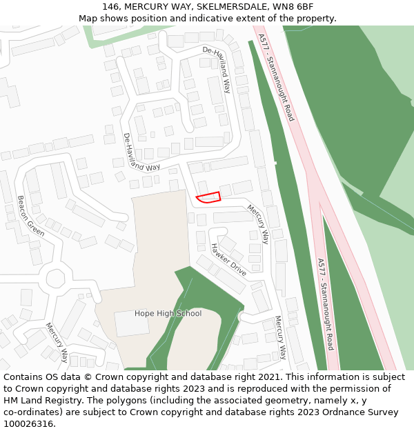 146, MERCURY WAY, SKELMERSDALE, WN8 6BF: Location map and indicative extent of plot