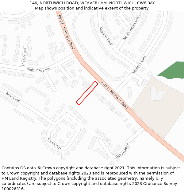 146, NORTHWICH ROAD, WEAVERHAM, NORTHWICH, CW8 3AY: Location map and indicative extent of plot