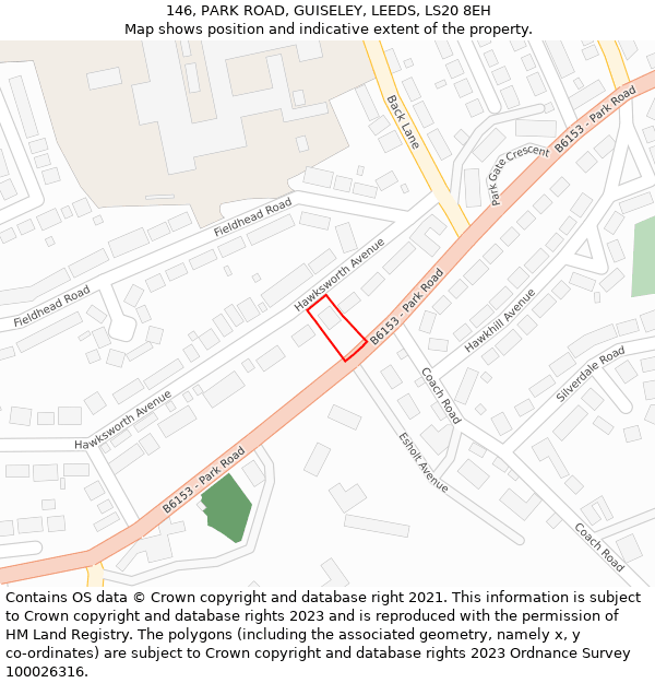 146, PARK ROAD, GUISELEY, LEEDS, LS20 8EH: Location map and indicative extent of plot