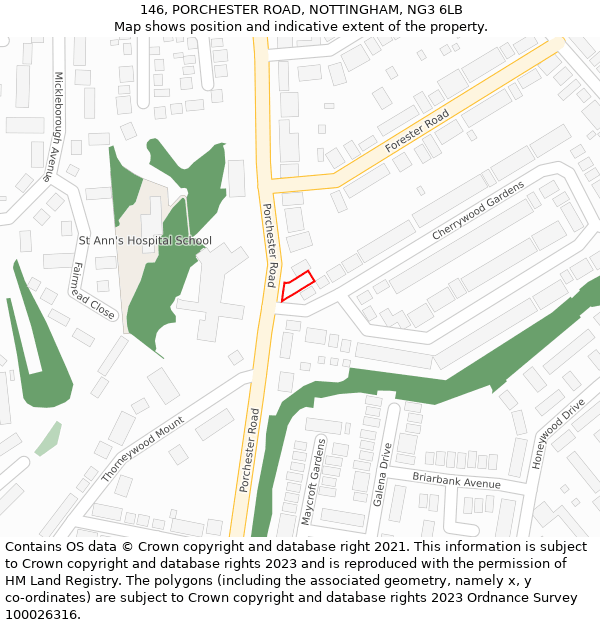 146, PORCHESTER ROAD, NOTTINGHAM, NG3 6LB: Location map and indicative extent of plot