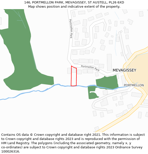 146, PORTMELLON PARK, MEVAGISSEY, ST AUSTELL, PL26 6XD: Location map and indicative extent of plot