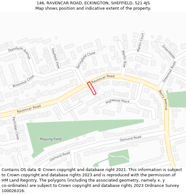 146, RAVENCAR ROAD, ECKINGTON, SHEFFIELD, S21 4JS: Location map and indicative extent of plot