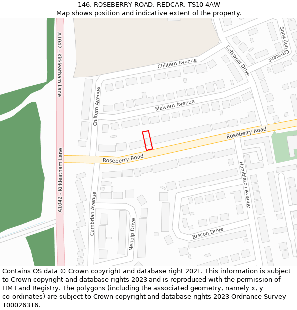 146, ROSEBERRY ROAD, REDCAR, TS10 4AW: Location map and indicative extent of plot