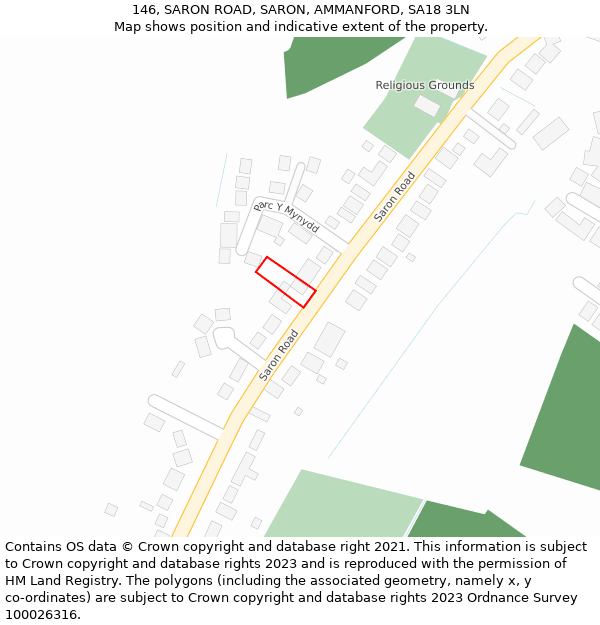 146, SARON ROAD, SARON, AMMANFORD, SA18 3LN: Location map and indicative extent of plot