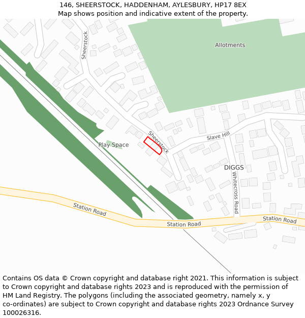 146, SHEERSTOCK, HADDENHAM, AYLESBURY, HP17 8EX: Location map and indicative extent of plot