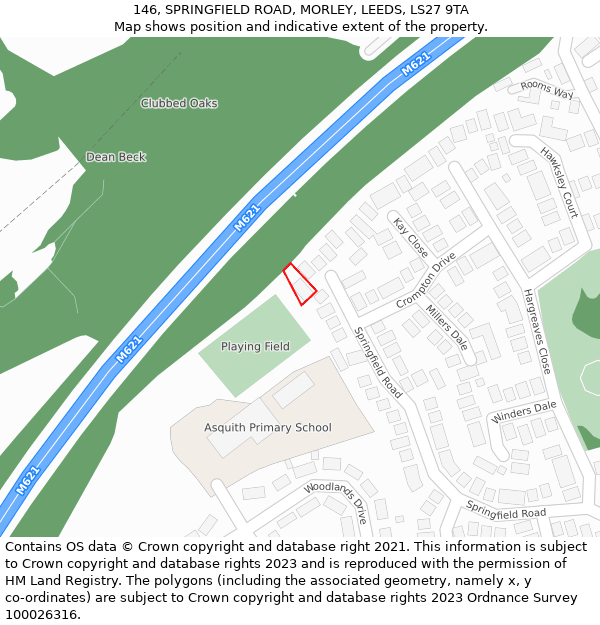 146, SPRINGFIELD ROAD, MORLEY, LEEDS, LS27 9TA: Location map and indicative extent of plot