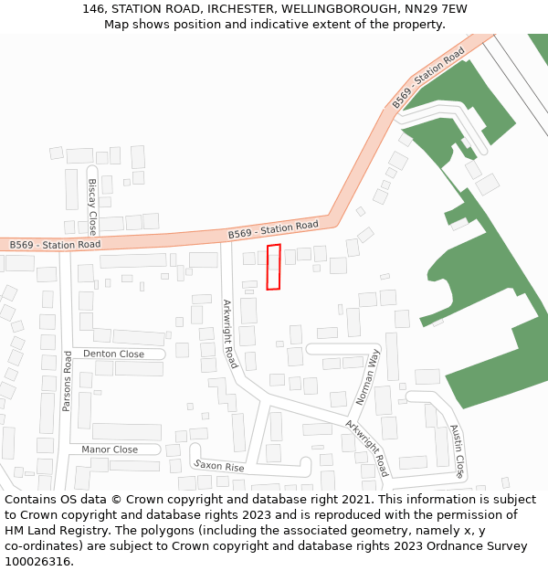 146, STATION ROAD, IRCHESTER, WELLINGBOROUGH, NN29 7EW: Location map and indicative extent of plot