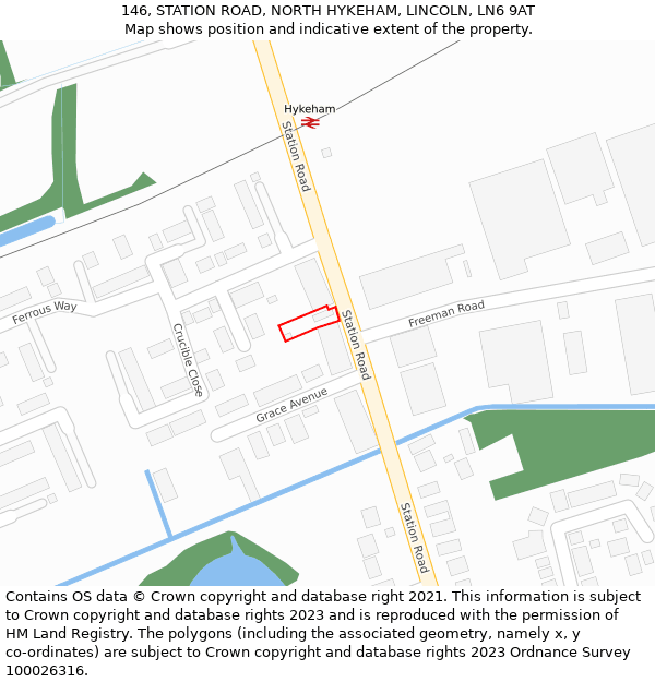 146, STATION ROAD, NORTH HYKEHAM, LINCOLN, LN6 9AT: Location map and indicative extent of plot
