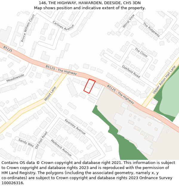 146, THE HIGHWAY, HAWARDEN, DEESIDE, CH5 3DN: Location map and indicative extent of plot