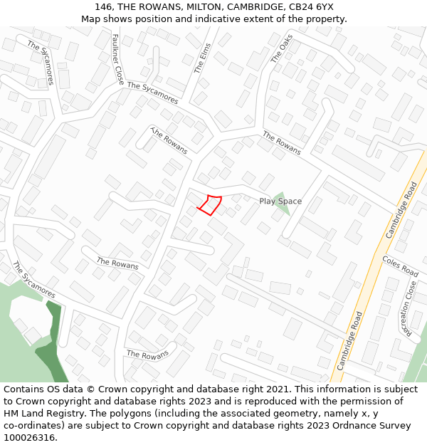 146, THE ROWANS, MILTON, CAMBRIDGE, CB24 6YX: Location map and indicative extent of plot