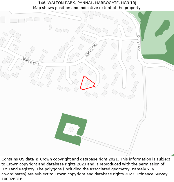 146, WALTON PARK, PANNAL, HARROGATE, HG3 1RJ: Location map and indicative extent of plot