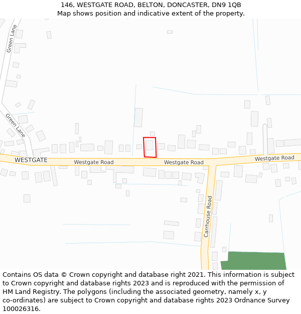 146, WESTGATE ROAD, BELTON, DONCASTER, DN9 1QB: Location map and indicative extent of plot