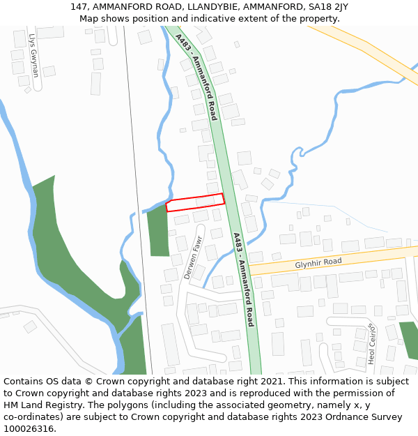 147, AMMANFORD ROAD, LLANDYBIE, AMMANFORD, SA18 2JY: Location map and indicative extent of plot