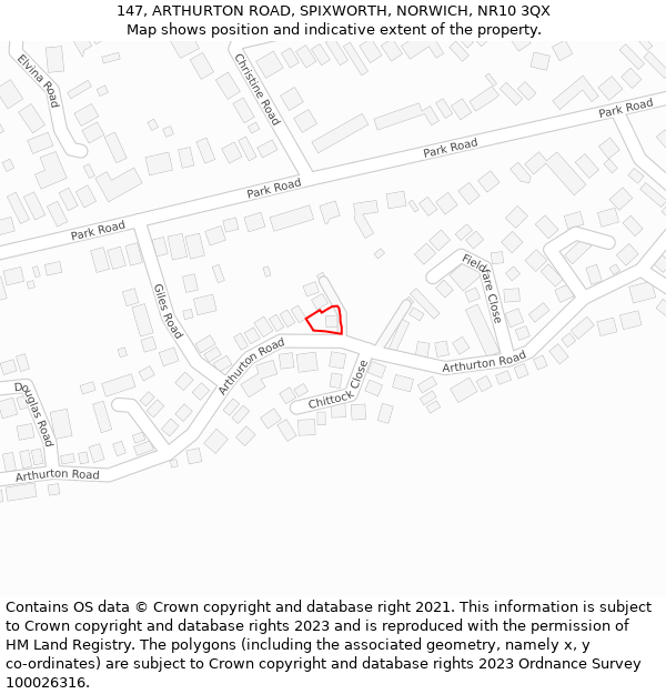 147, ARTHURTON ROAD, SPIXWORTH, NORWICH, NR10 3QX: Location map and indicative extent of plot