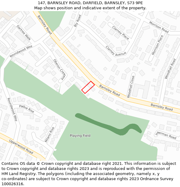 147, BARNSLEY ROAD, DARFIELD, BARNSLEY, S73 9PE: Location map and indicative extent of plot