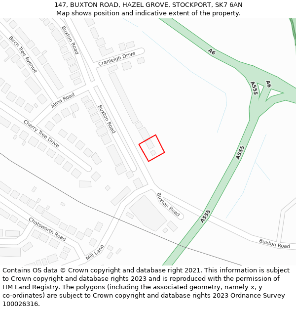 147, BUXTON ROAD, HAZEL GROVE, STOCKPORT, SK7 6AN: Location map and indicative extent of plot