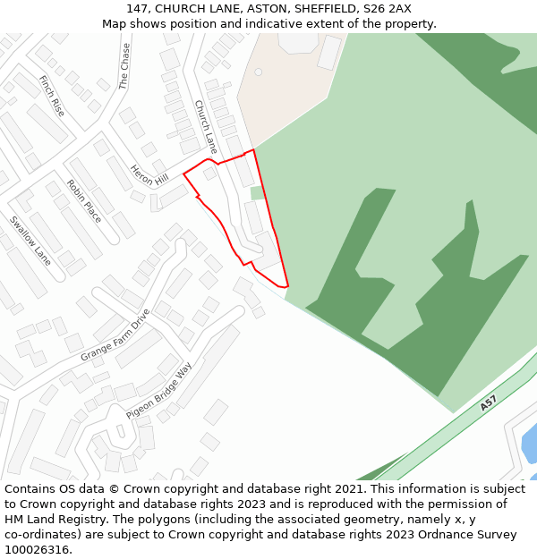 147, CHURCH LANE, ASTON, SHEFFIELD, S26 2AX: Location map and indicative extent of plot