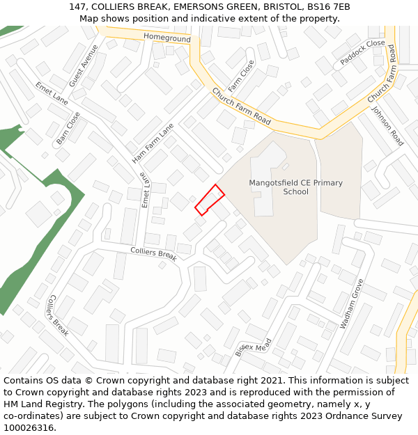 147, COLLIERS BREAK, EMERSONS GREEN, BRISTOL, BS16 7EB: Location map and indicative extent of plot