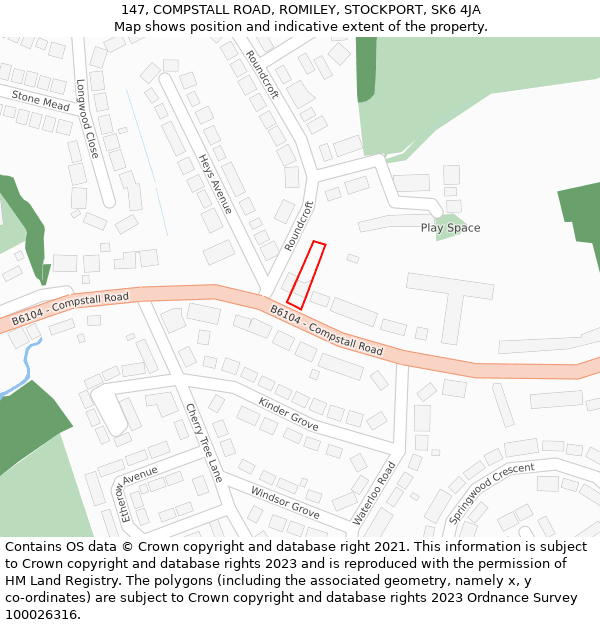 147, COMPSTALL ROAD, ROMILEY, STOCKPORT, SK6 4JA: Location map and indicative extent of plot