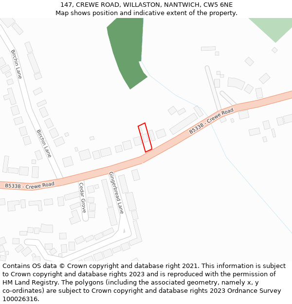 147, CREWE ROAD, WILLASTON, NANTWICH, CW5 6NE: Location map and indicative extent of plot
