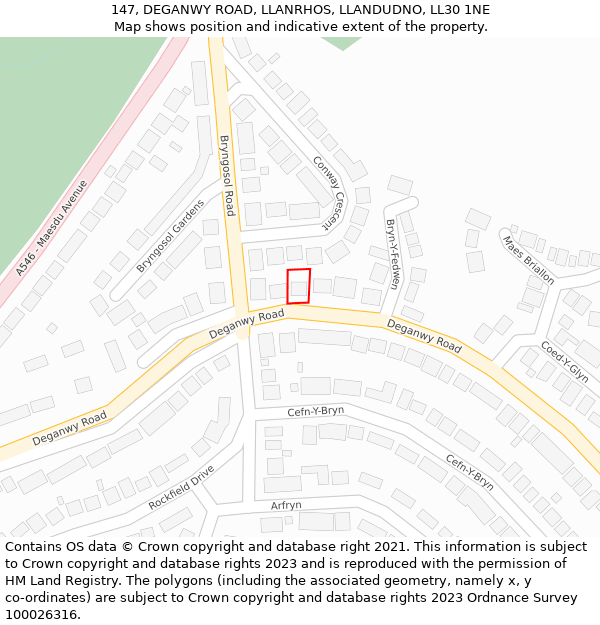 147, DEGANWY ROAD, LLANRHOS, LLANDUDNO, LL30 1NE: Location map and indicative extent of plot