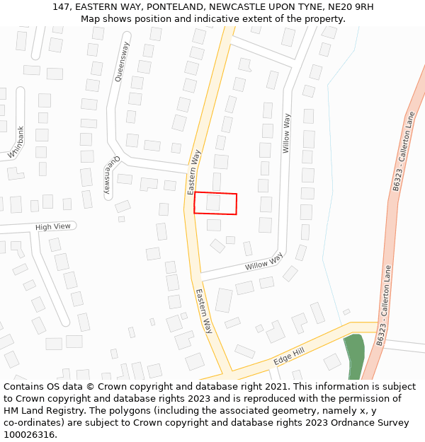 147, EASTERN WAY, PONTELAND, NEWCASTLE UPON TYNE, NE20 9RH: Location map and indicative extent of plot