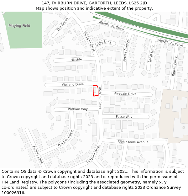 147, FAIRBURN DRIVE, GARFORTH, LEEDS, LS25 2JD: Location map and indicative extent of plot