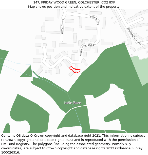 147, FRIDAY WOOD GREEN, COLCHESTER, CO2 8XF: Location map and indicative extent of plot