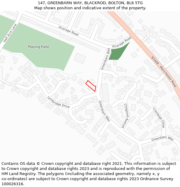 147, GREENBARN WAY, BLACKROD, BOLTON, BL6 5TG: Location map and indicative extent of plot