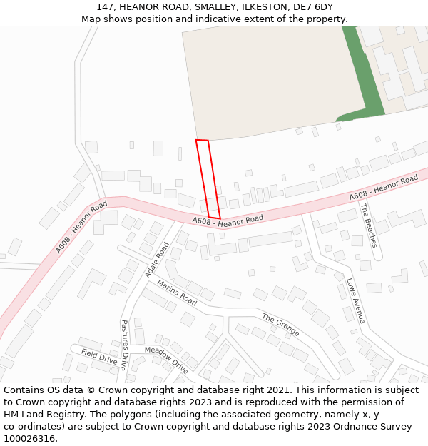 147, HEANOR ROAD, SMALLEY, ILKESTON, DE7 6DY: Location map and indicative extent of plot