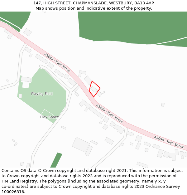 147, HIGH STREET, CHAPMANSLADE, WESTBURY, BA13 4AP: Location map and indicative extent of plot