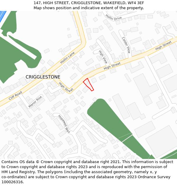 147, HIGH STREET, CRIGGLESTONE, WAKEFIELD, WF4 3EF: Location map and indicative extent of plot