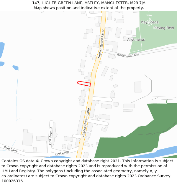 147, HIGHER GREEN LANE, ASTLEY, MANCHESTER, M29 7JA: Location map and indicative extent of plot