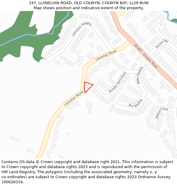 147, LLANELIAN ROAD, OLD COLWYN, COLWYN BAY, LL29 8UW: Location map and indicative extent of plot