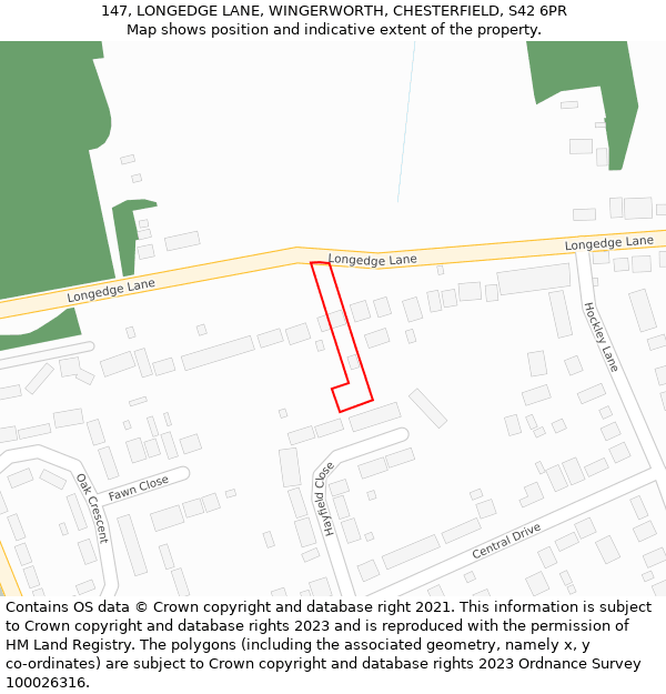 147, LONGEDGE LANE, WINGERWORTH, CHESTERFIELD, S42 6PR: Location map and indicative extent of plot