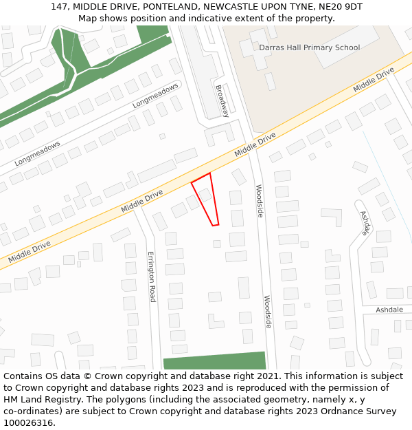 147, MIDDLE DRIVE, PONTELAND, NEWCASTLE UPON TYNE, NE20 9DT: Location map and indicative extent of plot