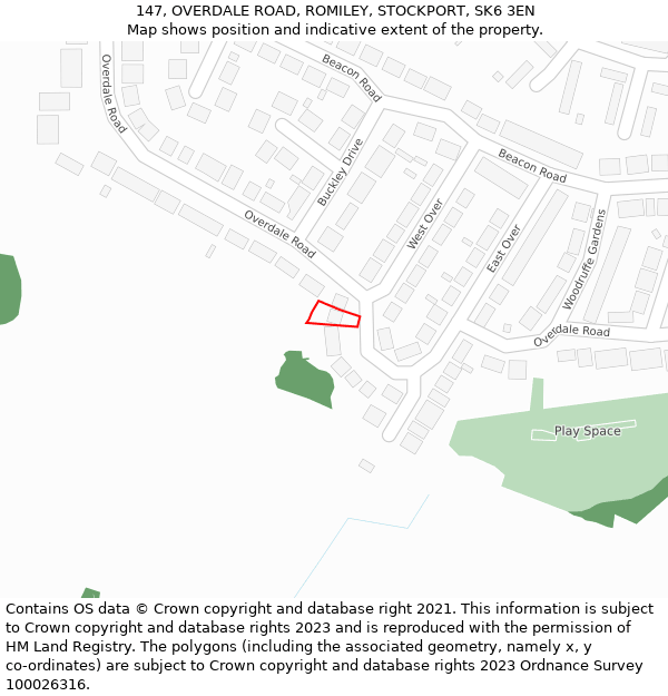 147, OVERDALE ROAD, ROMILEY, STOCKPORT, SK6 3EN: Location map and indicative extent of plot