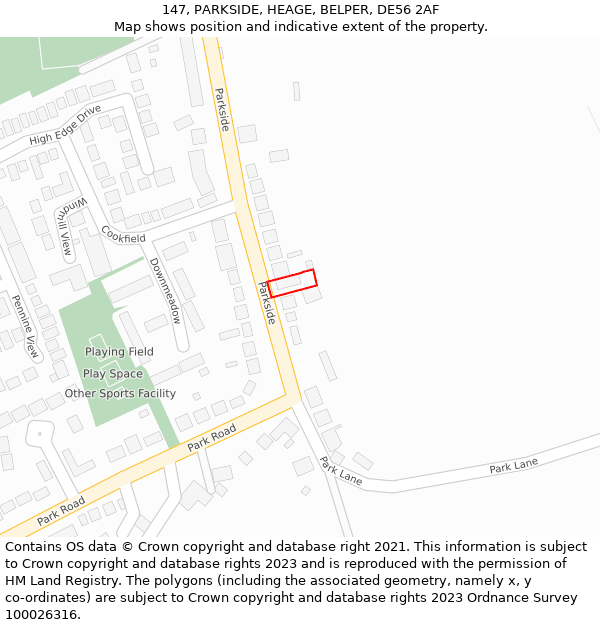 147, PARKSIDE, HEAGE, BELPER, DE56 2AF: Location map and indicative extent of plot